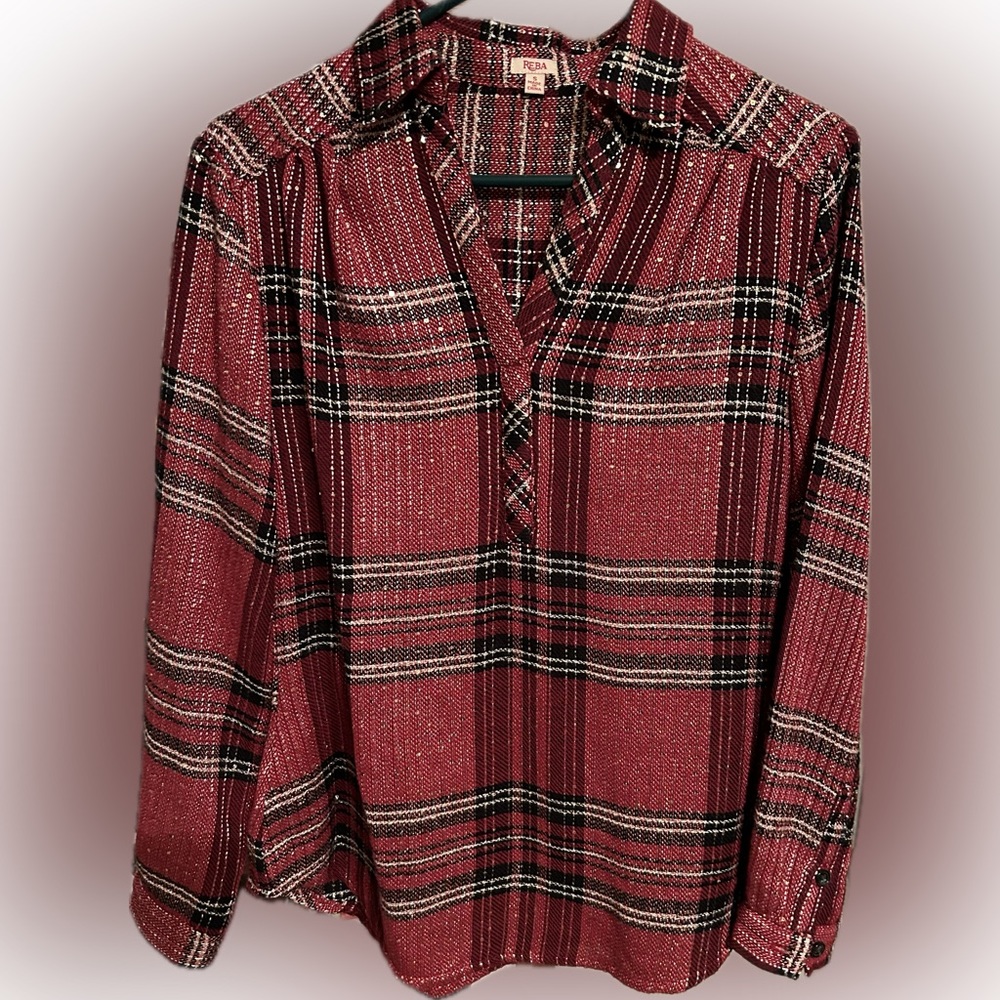 Reba brand maroon plaid shirt